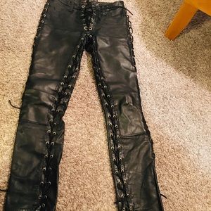 Leather Biker pants size 27 goth rocker BD…